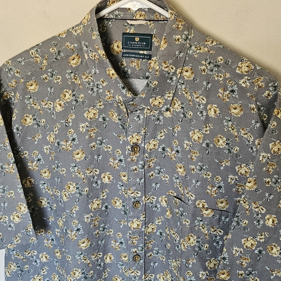 NWOT Linen Club Studio Floral Button Down Short Sleeve Shirt  - Size XL - Picture 2 of 10